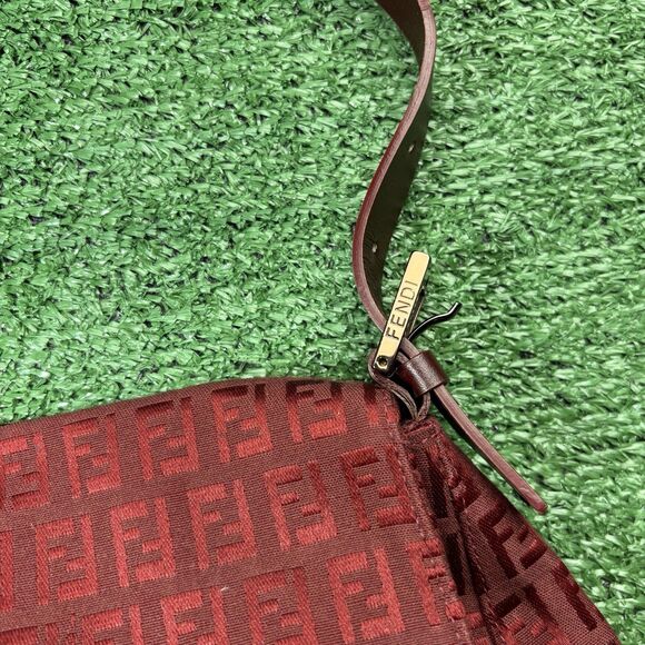 FENDI Mamma Zucchino Baguette Red Shoulder Bag Vintage Authentic Monogram Purse - Picture 7 of 13